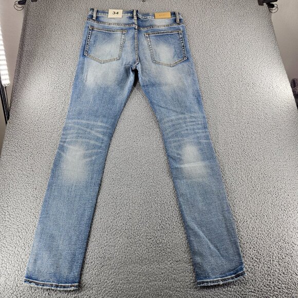 mnml Jeans Mens 34 Blue X203 Stretch Denim Distressed Ripped Slim Fit - Picture 13 of 16